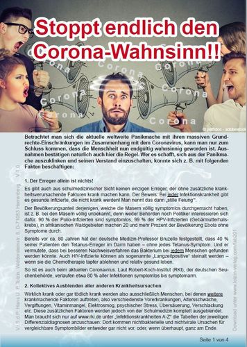 Faltblatt "Stoppt endlich den Corona-Wahnsinn!" (PDF zum Download)